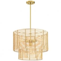 Dayereh 20 in. 4-Light Coastal Tiered Rattan Drum Chandelier Light with Brass Canopy by TRUE FINE 21 Dayereh 20 in. 4-Light Coastal Tiered Rattan Drum Chandelier Light with Brass Canopy by TRUE FINE -Dale Tiffany Store brass beige true fine chandeliers td10031c 44 1000