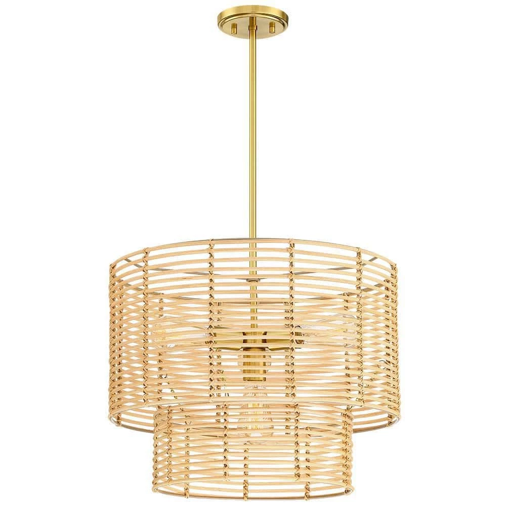 Dayereh 20 in. 4-Light Coastal Tiered Rattan Drum Chandelier Light with Brass Canopy by TRUE FINE 12 Dayereh 20 in. 4-Light Coastal Tiered Rattan Drum Chandelier Light with Brass Canopy by TRUE FINE - Image 10