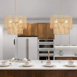 Dayereh 20 in. 4-Light Coastal Tiered Rattan Drum Chandelier Light with Brass Canopy by TRUE FINE 13 Dayereh 20 in. 4-Light Coastal Tiered Rattan Drum Chandelier Light with Brass Canopy by TRUE FINE -Dale Tiffany Store brass beige true fine chandeliers td10031c e1 1000
