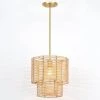 Dayereh 12 in. 1-Light Coastal Tiered Rattan Drum Pendant Light with Brass Canopy by TRUE FINE 1 Dayereh 12 in. 1-Light Coastal Tiered Rattan Drum Pendant Light with Brass Canopy by TRUE FINE -Dale Tiffany Store brass beige true fine chandeliers td10033p 64 1000
