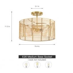 Dayereh 15.5 in. 2-Light Bohemian Rattan Semi-Flush Mount Ceiling Light by TRUE FINE -Dale Tiffany Store brass beige true fine flush mount lights td10032fl 1d 1000