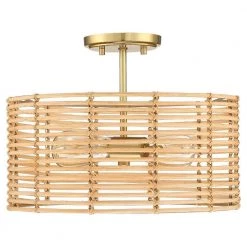Dayereh 15.5 in. 2-Light Bohemian Rattan Semi-Flush Mount Ceiling Light by TRUE FINE -Dale Tiffany Store brass beige true fine flush mount lights td10032fl 1f 1000