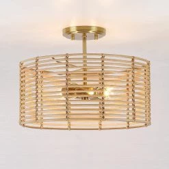 Dayereh 15.5 in. 2-Light Bohemian Rattan Semi-Flush Mount Ceiling Light by TRUE FINE -Dale Tiffany Store brass beige true fine flush mount lights td10032fl 4f 1000