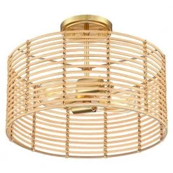 Dayereh 15.5 in. 2-Light Bohemian Rattan Semi-Flush Mount Ceiling Light by TRUE FINE -Dale Tiffany Store brass beige true fine flush mount lights td10032fl fa 1000