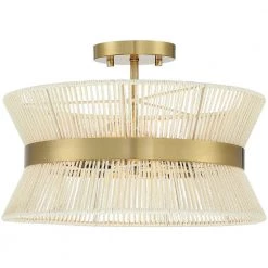 Bohe 15 in. 2-Light Bohemian Woven Rope Semi-Flush Mount Ceiling Light by TRUE FINE -Dale Tiffany Store brass beige true fine flush mount lights td60008fl 1f 1000