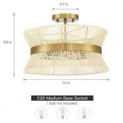 Bohe 15 in. 2-Light Bohemian Woven Rope Semi-Flush Mount Ceiling Light by TRUE FINE -Dale Tiffany Store brass beige true fine flush mount lights td60008fl 66 1000
