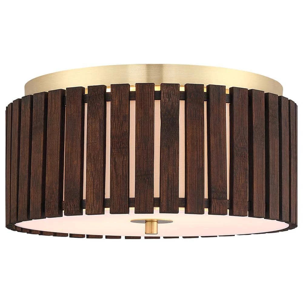 Brody 13.4 in. 2-Light Bamboo Flush Mount Ceiling Light with Brass Hardware by TRUE FINE 3 Brody 13.4 in. 2-Light Bamboo Flush Mount Ceiling Light with Brass Hardware by TRUE FINE