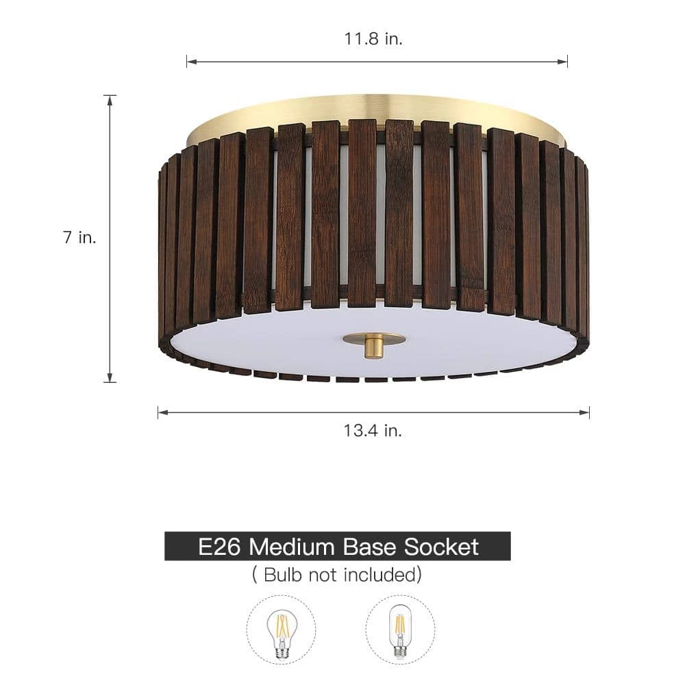 Brody 13.4 in. 2-Light Bamboo Flush Mount Ceiling Light with Brass Hardware by TRUE FINE 8 Brody 13.4 in. 2-Light Bamboo Flush Mount Ceiling Light with Brass Hardware by TRUE FINE - Image 6