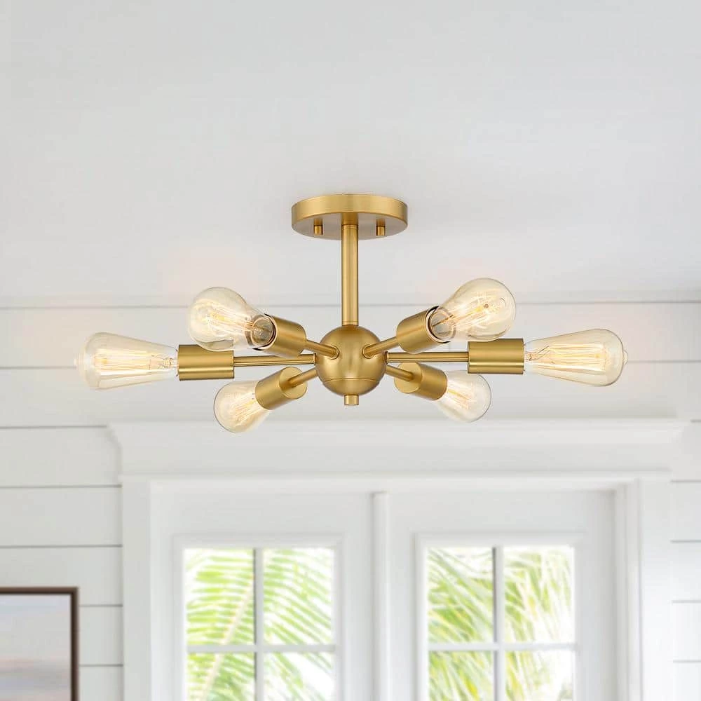 Sputnik 23 in. 6-Light Brass Semi Flush Mount Ceiling Light by TRUE FINE 4 Sputnik 23 in. 6-Light Brass Semi Flush Mount Ceiling Light by TRUE FINE - Image 2