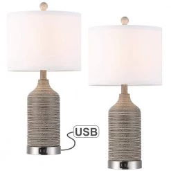 22.7 in. Bronze and Brushed Nickel Table Lamp with Double USB Port and White Linen Shade (Set of 2) by TRUE FINE 14 22.7 in. Bronze and Brushed Nickel Table Lamp with Double USB Port and White Linen Shade (Set of 2) by TRUE FINE -Dale Tiffany Store bronze and brushed nickel true fine table lamps td30006t 2pk 1d 1000