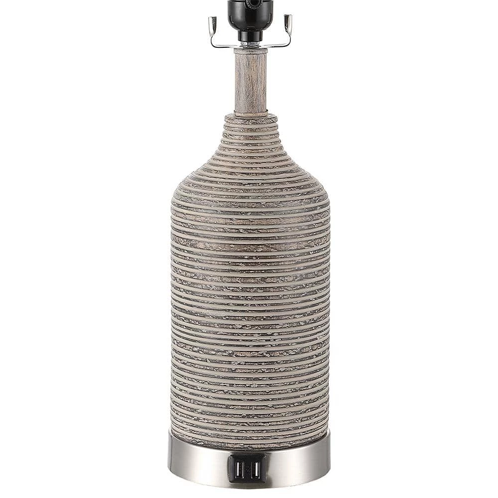 22.7 in. Bronze and Brushed Nickel Table Lamp with Double USB Port and White Linen Shade (Set of 2) by TRUE FINE 9 22.7 in. Bronze and Brushed Nickel Table Lamp with Double USB Port and White Linen Shade (Set of 2) by TRUE FINE - Image 7