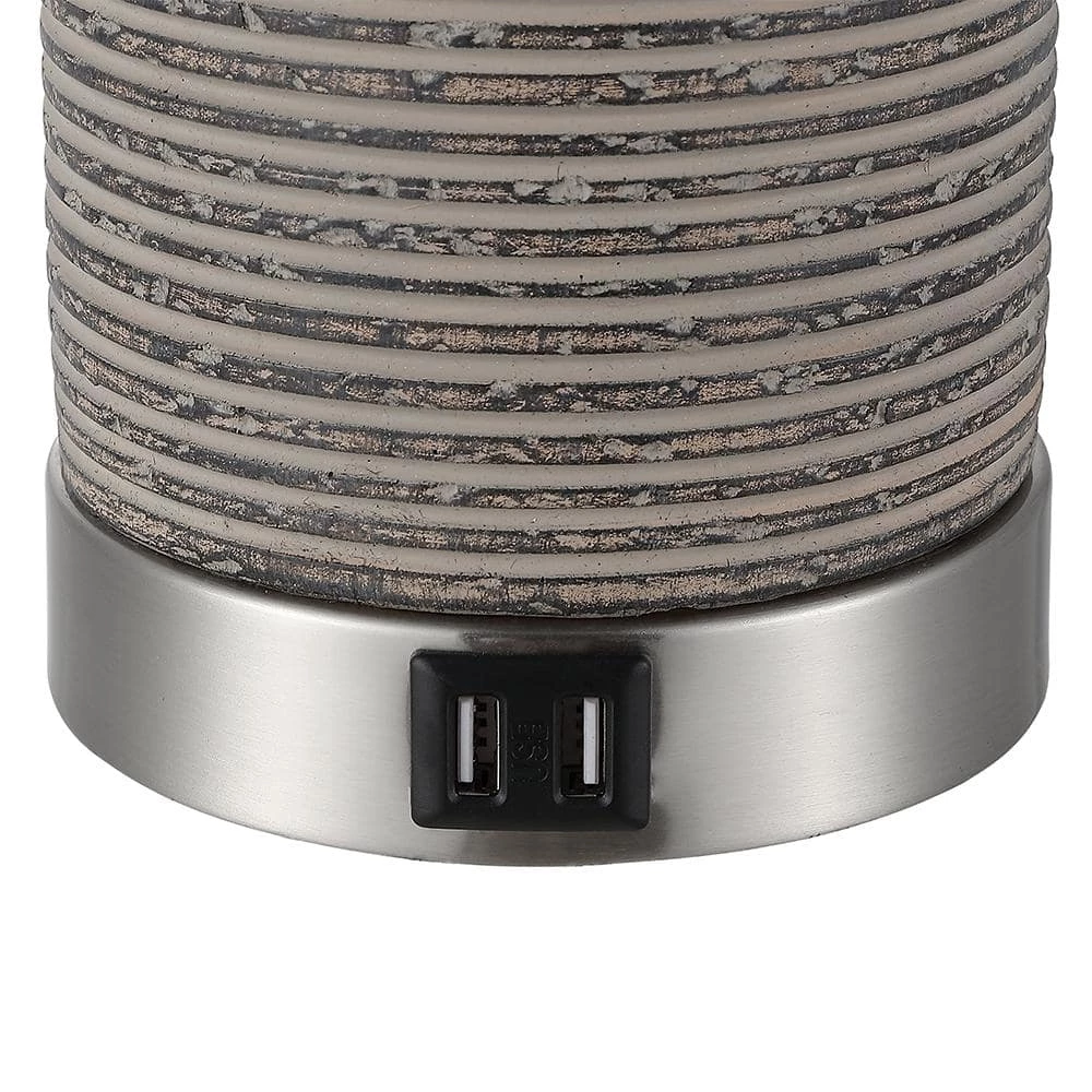 22.7 in. Bronze and Brushed Nickel Table Lamp with Double USB Port and White Linen Shade (Set of 2) by TRUE FINE 8 22.7 in. Bronze and Brushed Nickel Table Lamp with Double USB Port and White Linen Shade (Set of 2) by TRUE FINE - Image 6