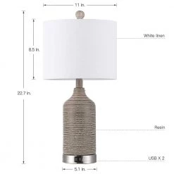 22.7 in. Bronze and Brushed Nickel Table Lamp with Double USB Port and White Linen Shade (Set of 2) by TRUE FINE 15 22.7 in. Bronze and Brushed Nickel Table Lamp with Double USB Port and White Linen Shade (Set of 2) by TRUE FINE -Dale Tiffany Store bronze and brushed nickel true fine table lamps td30006t 2pk 66 1000