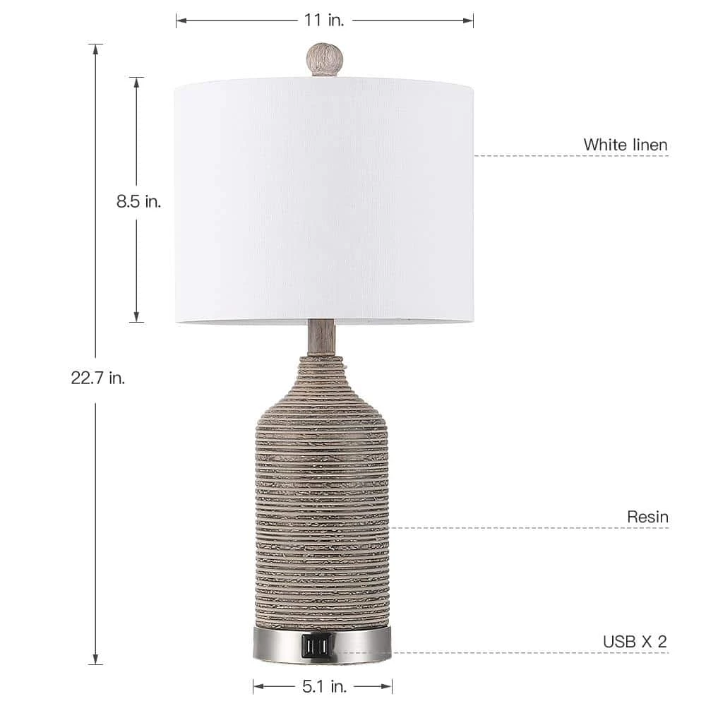 22.7 in. Bronze and Brushed Nickel Table Lamp with Double USB Port and White Linen Shade (Set of 2) by TRUE FINE 6 22.7 in. Bronze and Brushed Nickel Table Lamp with Double USB Port and White Linen Shade (Set of 2) by TRUE FINE - Image 4