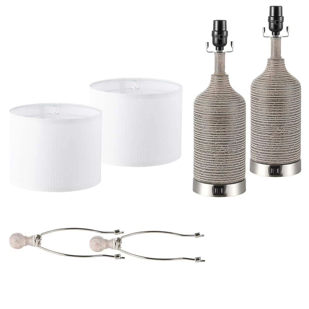 22.7 in. Bronze and Brushed Nickel Table Lamp with Double USB Port and White Linen Shade (Set of 2) by TRUE FINE 12 22.7 in. Bronze and Brushed Nickel Table Lamp with Double USB Port and White Linen Shade (Set of 2) by TRUE FINE - Image 10