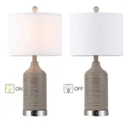 22.7 in. Bronze and Brushed Nickel Table Lamp with Double USB Port and White Linen Shade (Set of 2) by TRUE FINE 16 22.7 in. Bronze and Brushed Nickel Table Lamp with Double USB Port and White Linen Shade (Set of 2) by TRUE FINE -Dale Tiffany Store bronze and brushed nickel true fine table lamps td30006t 2pk c3 1000