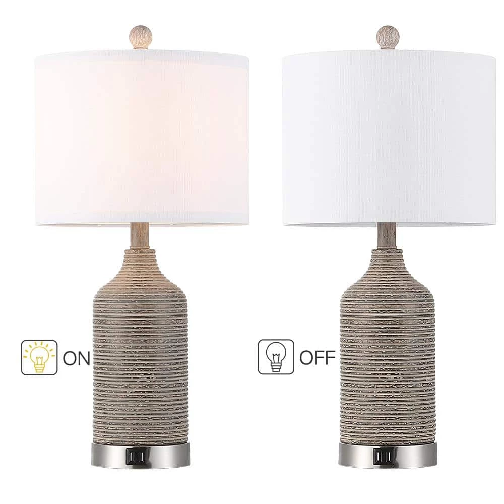 22.7 in. Bronze and Brushed Nickel Table Lamp with Double USB Port and White Linen Shade (Set of 2) by TRUE FINE 7 22.7 in. Bronze and Brushed Nickel Table Lamp with Double USB Port and White Linen Shade (Set of 2) by TRUE FINE - Image 5