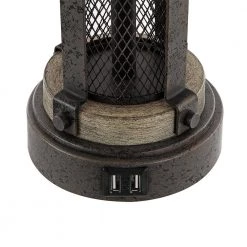 23 in. Bronze and Wood Tone Table Lamp with Double USB Port and White Linen Shade (Set of 2) by TRUE FINE -Dale Tiffany Store bronze and wood tone true fine table lamps td30010t 2pk 4f 1000