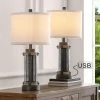23 in. Bronze and Wood Tone Table Lamp with Double USB Port and White Linen Shade (Set of 2) by TRUE FINE -Dale Tiffany Store bronze and wood tone true fine table lamps td30010t 2pk 64 1000