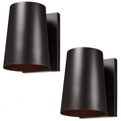 Bowman 7.5 in. 1-Light Bronze Modern Dark Sky Non Solar Outdoor Wall Lantern Sconce (2-Pack) by TRUE FINE