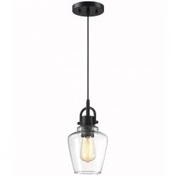 Basia 1-Light Bronze Mini Pendant Light with Clear Glass Shade by TRUE FINE