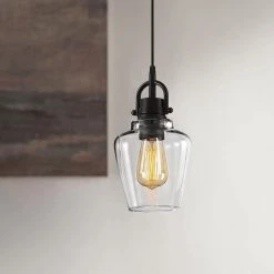 Basia 1-Light Bronze Mini Pendant Light with Clear Glass Shade by TRUE FINE -Dale Tiffany Store bronze true fine pendant lights td30001p c3 1000