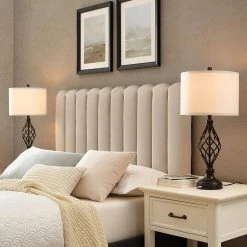 28 in. Bronze USB Table Lamp with White Linen Shade, 9.5-Watt LED Bulbs Included (Set of 2) by TRUE FINE -Dale Tiffany Store bronze true fine table lamps 20090t 2pk 76 1000