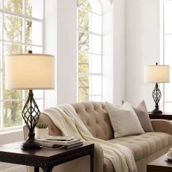 28 in. Bronze USB Table Lamp with White Linen Shade, 9.5-Watt LED Bulbs Included (Set of 2) by TRUE FINE -Dale Tiffany Store bronze true fine table lamps 20090t 2pk fa 1000