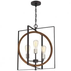 Contrast 20 in. 3-Light Rust Bronze/Wood Tone Rustic Chandelier by TRUE FINE