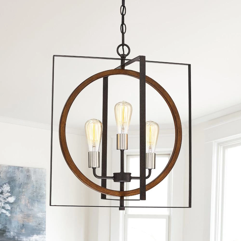 Contrast 20 in. 3-Light Rust Bronze/Wood Tone Rustic Chandelier by TRUE FINE 4 Contrast 20 in. 3-Light Rust Bronze/Wood Tone Rustic Chandelier by TRUE FINE - Image 2