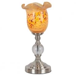 Beige Speckle 13 in. Hand Blown Brushed Nickel Accent Lamp by Dale Tiffany