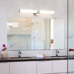 24 in. 3-Light Brushed Nickel Modern/Contemporary LED Bathroom Vanity Light Bar with Glass Shade by TRUE FINE -Dale Tiffany Store brushed nickel true fine vanity lighting td120001w led 76 1000