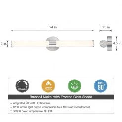 24 in. 3-Light Brushed Nickel Modern/Contemporary LED Bathroom Vanity Light Bar with Glass Shade by TRUE FINE -Dale Tiffany Store brushed nickel true fine vanity lighting td120001w led c3 1000