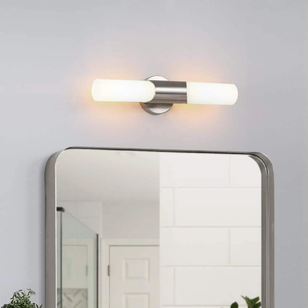 16.4 in. 2-Light Brushed Nickel Modern/Contemporary ADA Bathroom Vanity Light Bar with White Opal Glass by TRUE FINE 5 16.4 in. 2-Light Brushed Nickel Modern/Contemporary ADA Bathroom Vanity Light Bar with White Opal Glass by TRUE FINE - Image 3