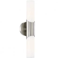 16.4 in. 2-Light Brushed Nickel Modern/Contemporary ADA Bathroom Vanity Light Bar with White Opal Glass by TRUE FINE