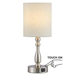 16.5 in. Brushed Steel Touch Control 3-Way Table Lamp with 2 USB Ports, 4-Watt LED Bulb Included by TRUE FINE