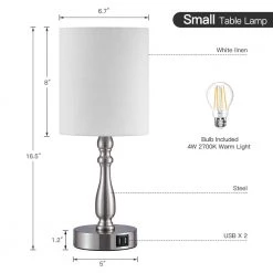 16.5 in. Brushed Steel Touch Control 3-Way Table Lamp with 2 USB Ports, 4-Watt LED Bulb Included by TRUE FINE -Dale Tiffany Store brushed steel true fine table lamps 20080t bn 66 1000
