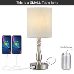 16.5 in. Brushed Steel Touch Control 3-Way Table Lamp with 2 USB Ports, 4-Watt LED Bulb Included by TRUE FINE -Dale Tiffany Store brushed steel true fine table lamps 20080t bn fa 1000