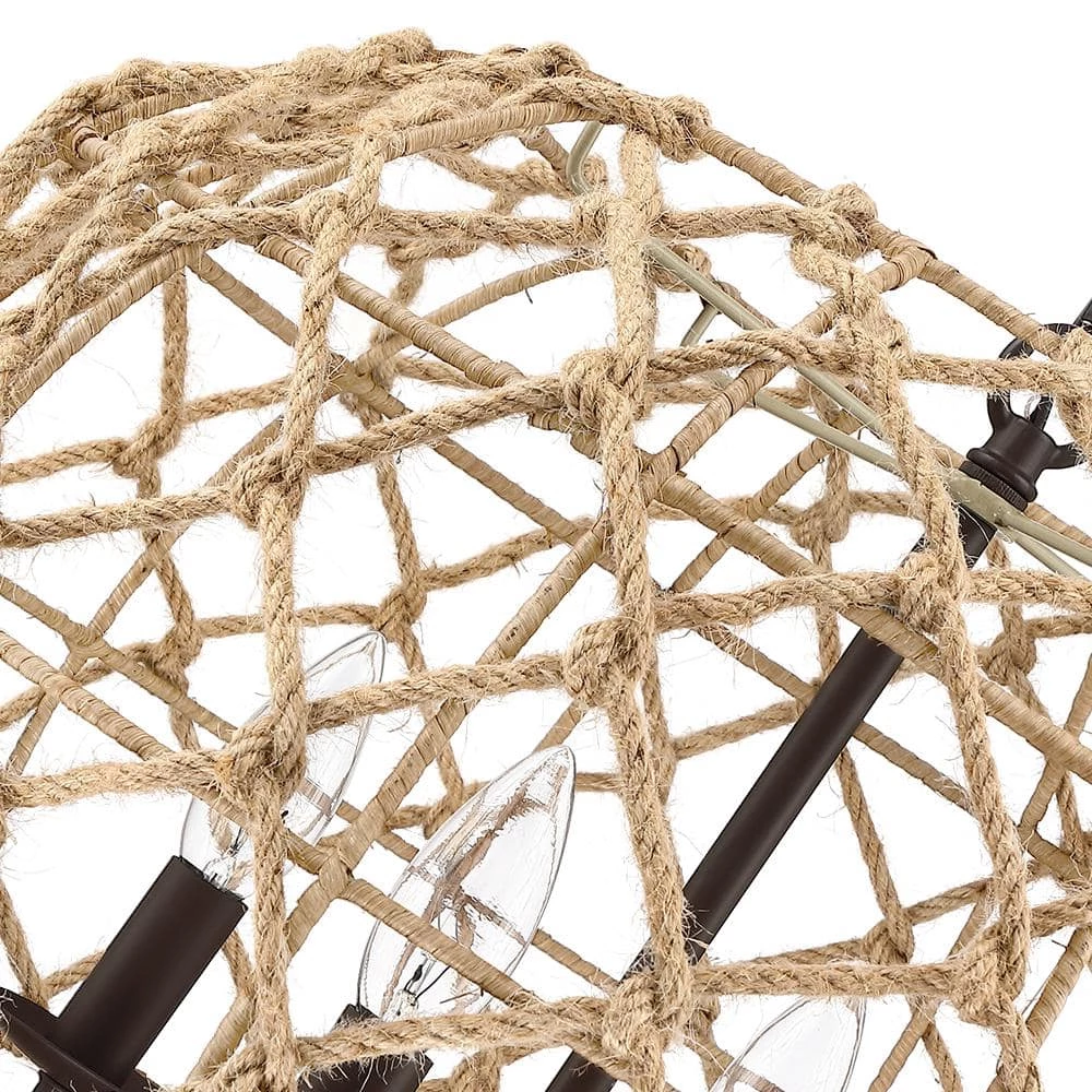 Trellis 20 in. 4-Light Rustic Natural Jute Rope Woven Globe Pendant Light with Black Canopy by TRUE FINE 11 Trellis 20 in. 4-Light Rustic Natural Jute Rope Woven Globe Pendant Light with Black Canopy by TRUE FINE - Image 9