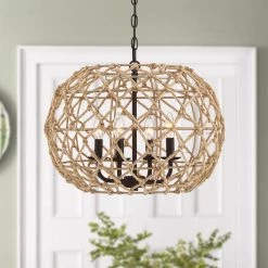 Trellis 20 in. 4-Light Rustic Natural Jute Rope Woven Globe Pendant Light with Black Canopy by TRUE FINE 21 Trellis 20 in. 4-Light Rustic Natural Jute Rope Woven Globe Pendant Light with Black Canopy by TRUE FINE -Dale Tiffany Store coffee brown true fine chandeliers td10026c 44 1000