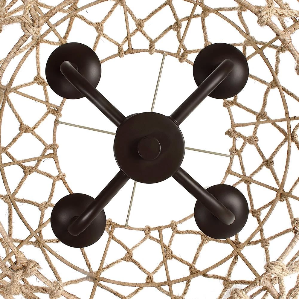 Trellis 20 in. 4-Light Rustic Natural Jute Rope Woven Globe Pendant Light with Black Canopy by TRUE FINE 10 Trellis 20 in. 4-Light Rustic Natural Jute Rope Woven Globe Pendant Light with Black Canopy by TRUE FINE - Image 8