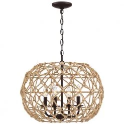 Trellis 20 in. 4-Light Rustic Natural Jute Rope Woven Globe Pendant Light with Black Canopy by TRUE FINE 16 Trellis 20 in. 4-Light Rustic Natural Jute Rope Woven Globe Pendant Light with Black Canopy by TRUE FINE -Dale Tiffany Store coffee brown true fine chandeliers td10026c 66 1000