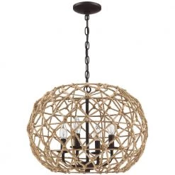 Trellis 20 in. 4-Light Rustic Natural Jute Rope Woven Globe Pendant Light with Black Canopy by TRUE FINE 17 Trellis 20 in. 4-Light Rustic Natural Jute Rope Woven Globe Pendant Light with Black Canopy by TRUE FINE -Dale Tiffany Store coffee brown true fine chandeliers td10026c 77 1000