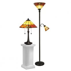 Genoa Dark Antique Bronze Metal and Resin Table/Floor Lamp Combo Set with Hand Rolled Art Glass Shade by Dale Tiffany