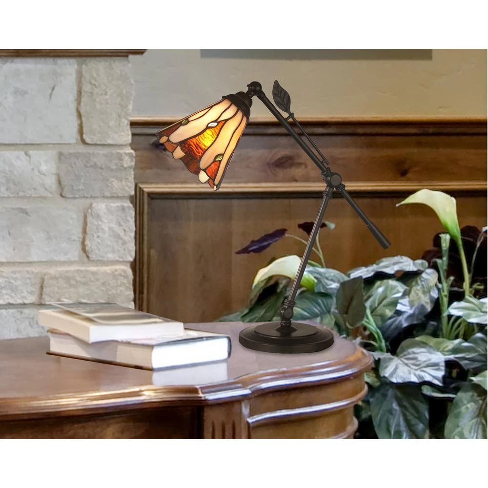 18.5 in. Dark Antique Bronze Amantha Art Glass Leaf Desk Lamp by Dale Tiffany 4 18.5 in. Dark Antique Bronze Amantha Art Glass Leaf Desk Lamp by Dale Tiffany - Image 2