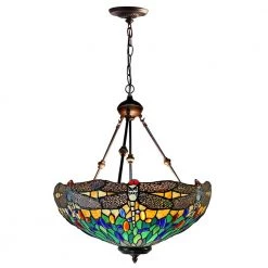 Anacapa Dragonfly Inverted 3-Light Dark Brown Shaded Pendant Light by Dale Tiffany