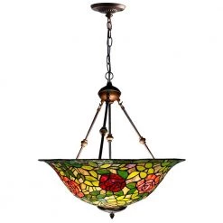 Rose Bush Inverted 3-Light Dark Brown Shaded Pendant Light by Dale Tiffany