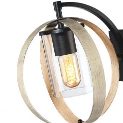 1-Light Distressed Black and Wood Tone Globe Cage Hardwired Outdoor Wall Lantern Sconce with Clear Glass Cylinder by TRUE FINE -Dale Tiffany Store distressed black and wood tone true fine outdoor sconces td40003ot 44 1000