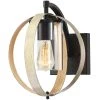 1-Light Distressed Black and Wood Tone Globe Cage Hardwired Outdoor Wall Lantern Sconce with Clear Glass Cylinder by TRUE FINE