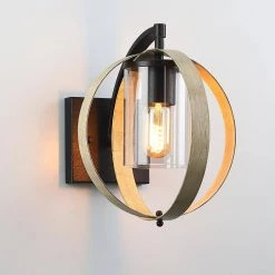 1-Light Distressed Black and Wood Tone Globe Cage Hardwired Outdoor Wall Lantern Sconce with Clear Glass Cylinder by TRUE FINE -Dale Tiffany Store distressed black and wood tone true fine outdoor sconces td40003ot 66 1000